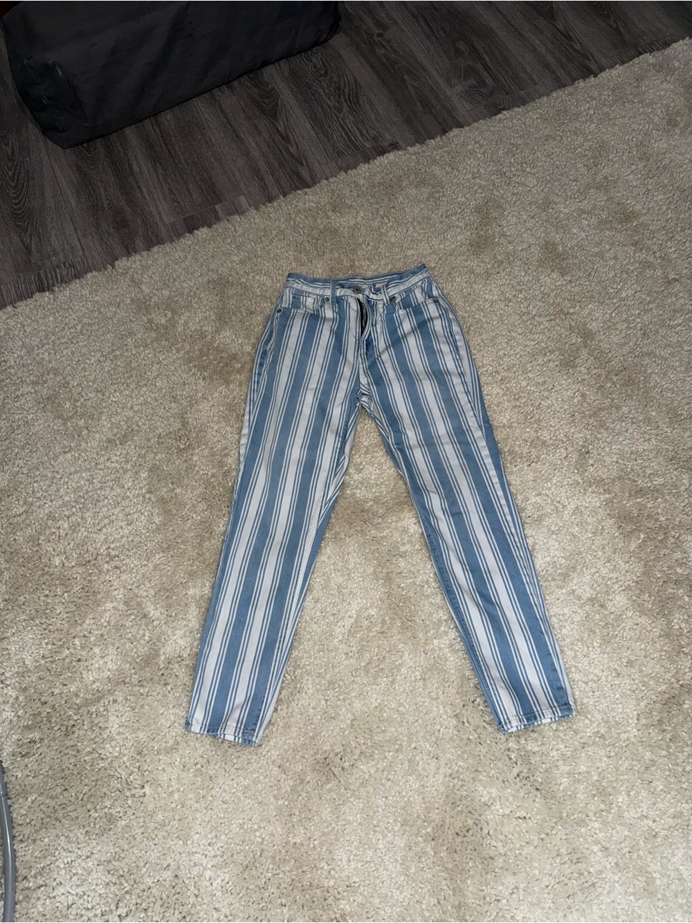 American Eagle Outfitters Blue and White Striped Boyfriend Jeans